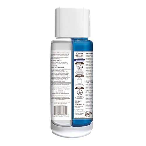 GURUNANDA TEETH WHITENING DUAL BARREL OXYBURST MOUTHWASH – ALCOHOL & FLUORIDE FREE, HYDROGEN PEROXIDE TO PROMOTE WHITER TEETH – WILD MINT – 20 FL OZ
