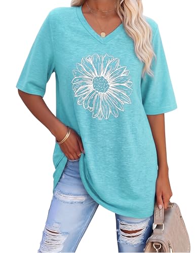 Litherday Women's Summer Short Sleeve V-Neck Printed Casual Loose Top for Daily Wear