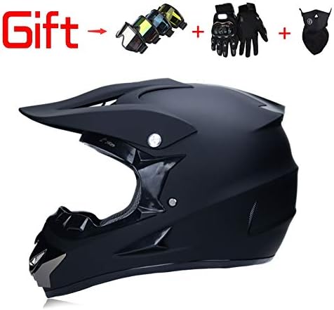 YUEYEG Youth Gear Combo Helmet Gloves Goggles DOT certified Motocross ATV Dirt Bike MX Helmet Black