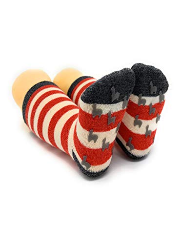 Warrior Alpaca Socks - Baby Alpaca Toddler Non-Skid Children's Striped SocksNEW (12/12-24mos, Red Stripe/Grey)