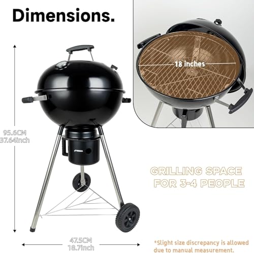 Homodoskey Charcoal BBQ Grills 19" (48 cm) Kettle Grill with Lid and Large Ash Collector, Outdoor Grill