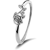 JESMING Tiny Rose Flower Silver Ring, Stacking Rings for Women Small Dainty 925 Silver Plated Ring Delicate Everyday Ring for Women Minimalist Personalized Jewelry