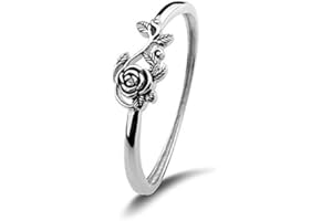 JESMING Tiny Rose Flower Silver Ring, Stacking Rings for Women Small Dainty 925 Silver Plated Ring Delicate Everyday Ring for Women Minimalist Personalized Jewelry