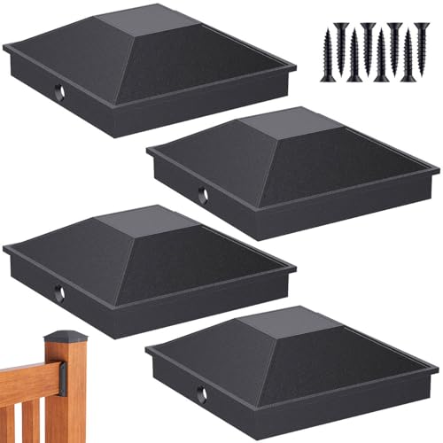 Goovilla 4x4 Post Caps Black(Actual 3.5" x 3.5"),4 Pack 8 Screws, Aluminum
