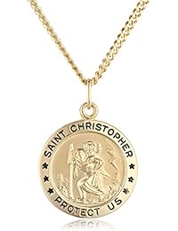 14k Gold-Filled Medium Round Saint Christopher Pendant Necklace with Stainless Steel Chain, 20"