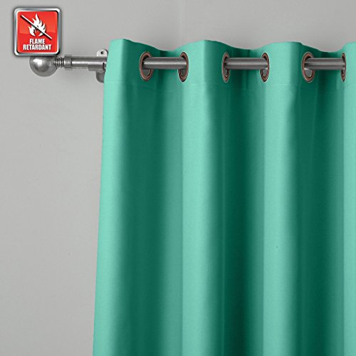 cololeaf Flame Retardant/Resistant Blackout Room Darkening Thermal Insulated Grommet Curtain For Home, Kitchen, Office, Hotel, School, Cinema and Hospital- Turquoise 52W x 96L Inch (1 Panel) - Thumbnail 2