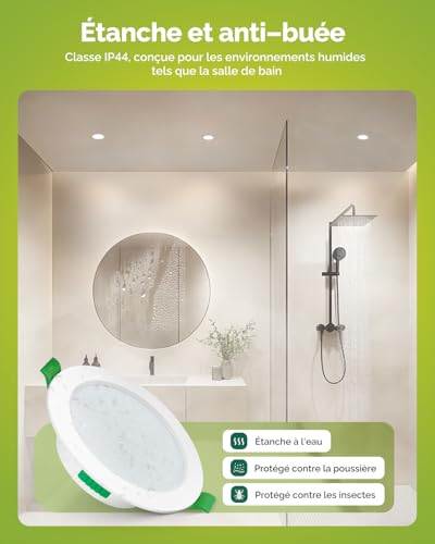 Fondiiz Pack of 12 Recessed LED Spotlights 68 mm, 5 W 220 V Recessed Ceiling Spotlights, Warm White 2700 K, Neutral White, 4000 K, Cool White, 6000 K, Adjustable, IP44 Bathroom LED Spotlight for Living Room, Kitchen, Round