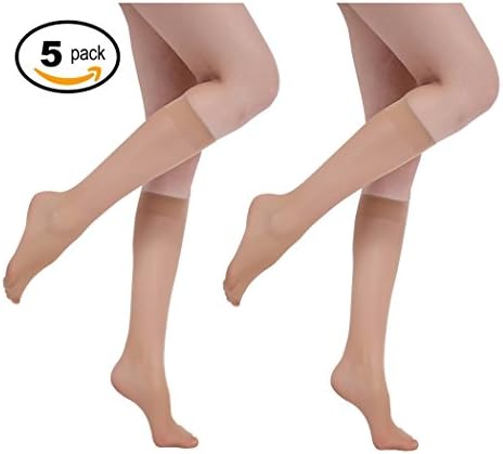 5 Pairs Lady's Sheer Knee High Stockings (BEIGE)