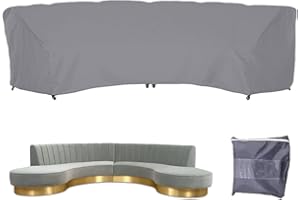 Gicov Curved Sofa Cover Waterproof Sectional Couch Outdoor Furniture Half Moon Sofa Set Protector with Windproof Elastic Cord for Patio Garden Lawn Grey