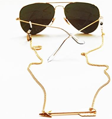 Sintillia Arrow Backlace Sunglass Strap, Glasses Chain, Eyeglass Cord (Gold Chain with Black Attachments)
