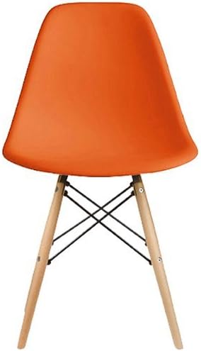 2xhome - Set of Five (5) - Orange - Eames Style Side Brown Wood Legs Eiffel Dining Room Chair - No Arm Arms Armless Less Chairs Seats Molded Plastic Dowel Base Metal