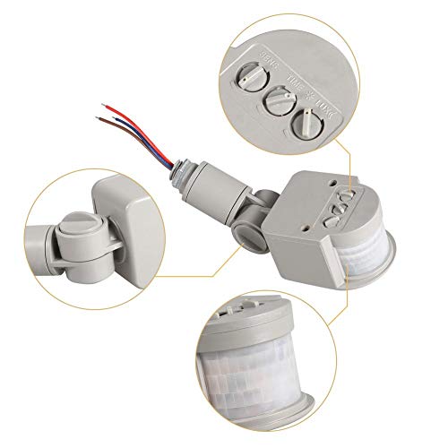 Neufday 180 Degree Infrared PIR Motion Sensor Detector Wall Light Switch Gray LED Outdoor 90~250V