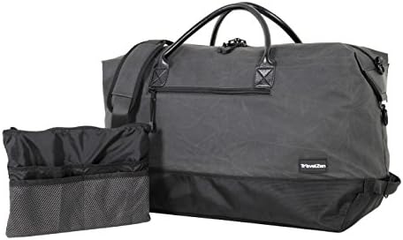 Waxed Canvas Duffel Bag w Detachable Bag & Shoulder Strap, Real Leather Handles