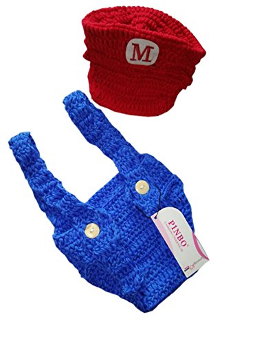 Pinbo® Newborn Baby Photography Prop Crochet Games Mario Hat Overalls