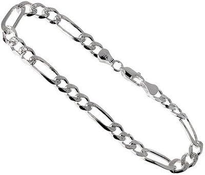 6mm .925 Sterling Silver FLAT PAVE FIGARO Chain 7,8,9,16,18,20,22,24,26,30,36 (.925 Italian Sterling Silver, 20 Inches)