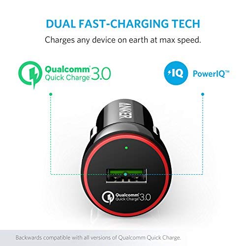 Anker Quick Charge 3.0 24W USB Car Charger, PowerDrive+ 1 for Galaxy S9/S8/Edge/Plus, Note 8/7 and PowerIQ for iPhone Xs/XS Max/XR/X/8/7/6/Plus, iPad Pro/Air 2/Mini, LG, Nexus, HTC and More