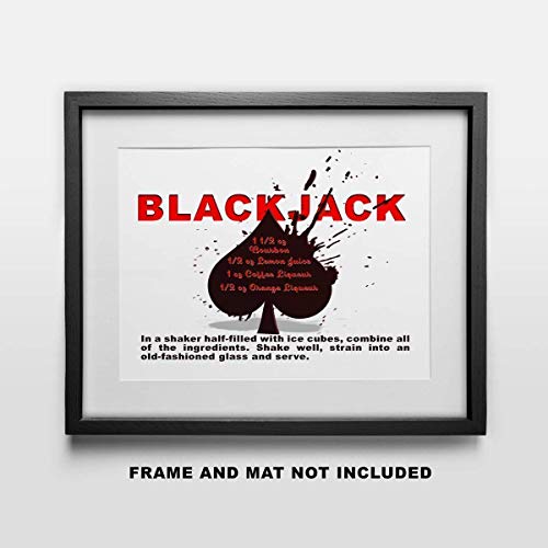 Blackjack Drink Recipe Art Print - 11x14 Unframed Photo Print - Fun Gift For Those Who Love a Cocktail or Poker. Looks Great in a Dorm Room, Game Room, Home Bar or Man Cave- Decor Poster Under $20