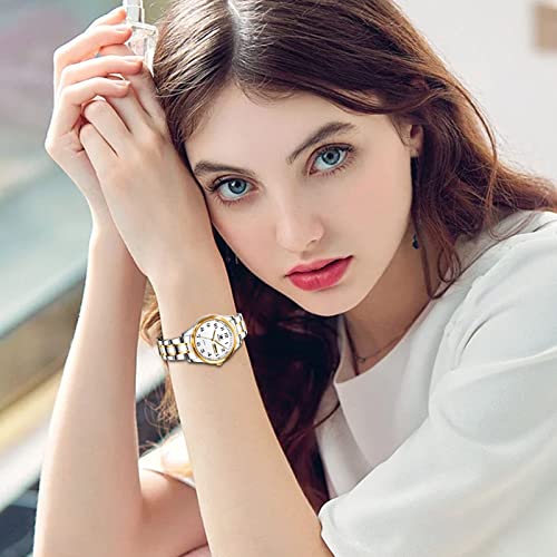OLEVS Luxury Ladies Watches,Women's Watch with Day and Date,Female Watch for Small Wrist,Gold Stainless Steel Watches for Women,Easy Read Ladies Wrist Watches Waterproof（Adjustable Strap