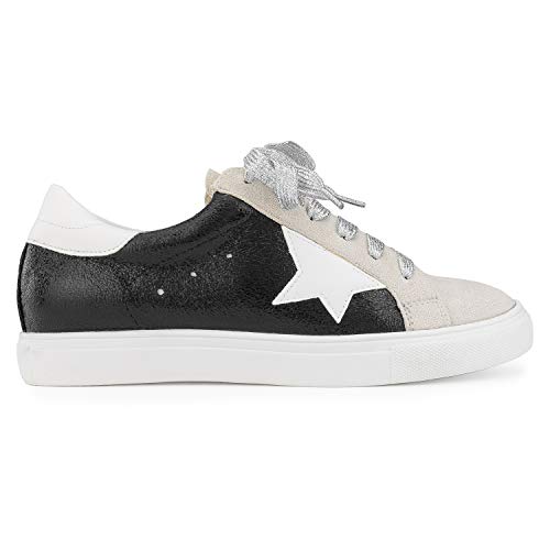 Women's Casual Low Top Trendy Fashion Sneakers Flats Black Metallic Size.10