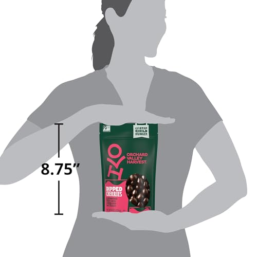 ORCHARD VALLEY HARVEST DARK CHOCOLATE DIPPED CHERRIES, MADE WITH REAL CHERRIES, GLUTEN FREE, NON-GMO, NO ARTIFICIAL COLORS, STAND UP BAG, 8 OZ (PACK OF 1), ON-THE-GO SNACK FOR THE WHOLE FAMILY