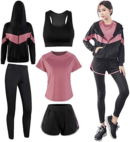 YOUHA Sportswear Fitness Women’s Yoga Wear, Top and Bottom Set, 5-Piece Set, Jersey, Training, Running, Gym