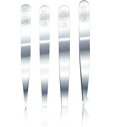 Professional Tweezers Set - 4 Piece Precision Stainless Steel Eyebrow Tweezer Kit with PU leather travel case - Perfect for Facial Hair, Splinters, Ingrown Hairs, Ticks, blackheads and eyebrows - Thumbnail 5