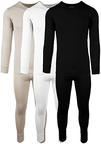 AMERICAN ACTIVE Men's 3 Pack 100% Cotton Fleece Lined Base Layer Thermal Underwear 2 Piece Set