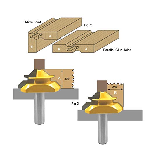PEALIFE 1/2 Inch Shank 45 Degree Lock Miter Router Bit 3 Pcs, 1/2" 3/4" 1" Stock Joint Router Bits, Professional Wood Milling Cutter Tool For Wood Carbide (45° 3PCS) - Thumbnail 4