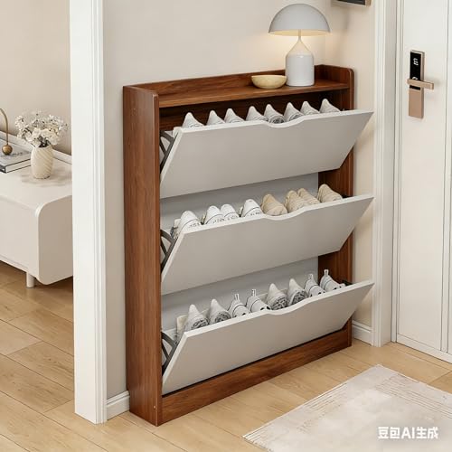 DAYONG Shoe Storage Cabinet, Wood Shoe Storage Organizer with 3 Flip Drawers, Slim Hidden Organizer for Entryway, Narrow Shoe Cabinet for Small Space Hallway Living Room Dorm. (COLOUR1)