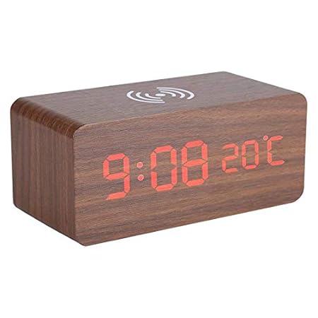 CoverKingz Holz Wecker mit Induktions Ladegerät Wireless Charger für [iPhone XS Max/Xs/XR/X/8/8/Galaxy S10/S9/S8/S7/S6/Note 8/9/Nokia/Huawei P30] QI Ladestation, Nussbaum