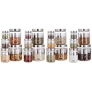 Amazon Brand – Solimo Plastic Container Set With Metal Finish Lids- 20 pieces, Silver