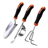 TACKLIFE Garden Tools Set, 3 Piece Stainless Steel Heavy Duty Gardening kit with Soft Rubberized Non-Slip Handle - Trowel, Hand Weeder and Cultivator - Garden Gifts for Men & Women GGT2A