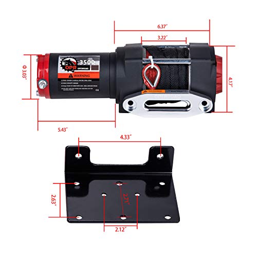 OPENROAD 3500Lbs 12 Volts Electric Winch, Winch for ATV/UTV/Boat, 3500Lbs /1587Kg Electric Winch Kit, with 12m/39ft Winch Synthetic Rope, Towing Off-Road Electric Winch Recovery kit (3500Lbs Black) - Image 6