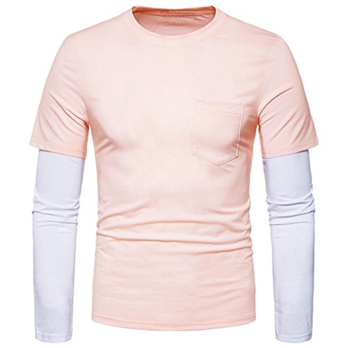 Click Here to See More Images Men Shirt 2017 New Hot Sale Fashion Mens Slim Fit Casual Shirt T-Shirt Long Sleeve T-Shirts Tops by Neartime (XL, Pink)