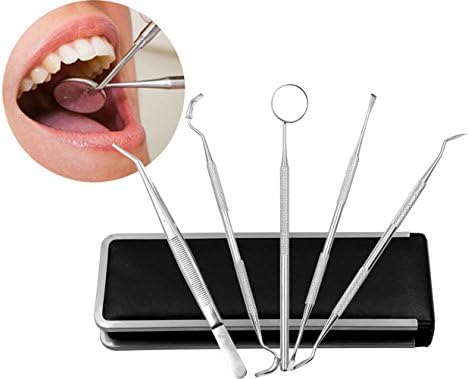 Dental Tools URsister Oral Care Set Included High Grade Stainless Steel Tweezers Anti Fog Mirror Dental Probe Dental Tartar Scraper & Sickle Scaler Dentist Home Use Tools