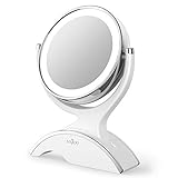 Makeup Mirror LED Lighted with 1X/7X Magnification, Anjou Vanity Mirror Battery-Powered, Removable, Double Side, 360° Rotation for Countertop Cosmetic Makeup, White