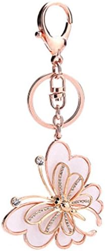 Swrose Pom Pom Keychain Rhinestone Decor Butterfly Fluffy Faux Fur Ball Key Ring (Without Ball)
