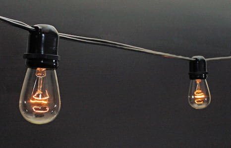 Commercial-Grade Outdoor Bistro String Lights with 24 Sockets, 25 11W S14 Light Bulbs, Black Wire, 54 feet long, Weather-Proof - Sival