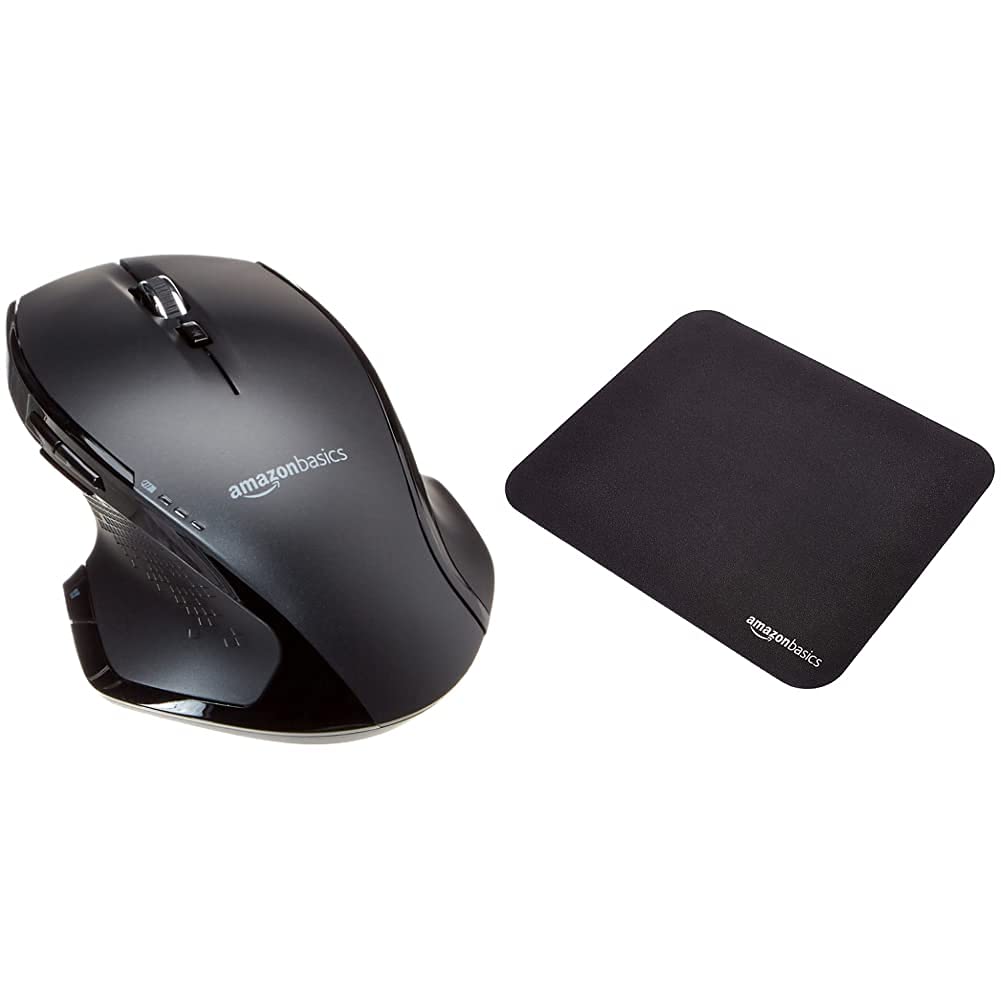 Amazon Basics Full-Size Ergonomic Wireless Mouse with Fast Scrolling & Gaming Mouse Pad