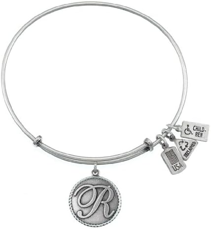 Wind and Fire Love Letter 'R' Silver Medal Charm Bangle