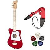 LOOG Mini Guitar for Children (Red) with GSA10WT Guitar Strap and Planet Waves Guitar Pick Assortment 6-Pack Bundle