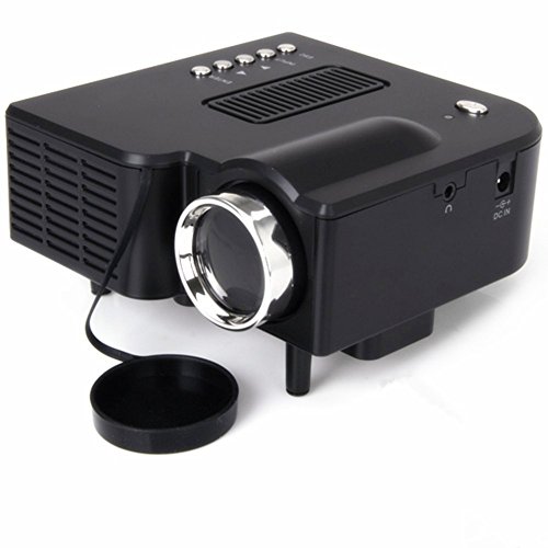 SunKni LED Video Projector Portable Mini Multi-media Micro Home Theater Projector with IR Infrared Function 400 Lumens Resolution 320 * 240 Contrast 300:1 HDMI USB VGA AV-IN DC-IN SD Slot â€“ Black