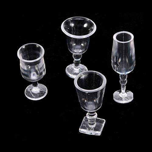 Dollhouse Accessories, 34pcs Micro Transparent Plastic Wine Glass Beer Mug Drinking Cup Teacup and Wine Glass Set Suit Doll House Kitchen Accessories