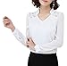 Smile fish Women V-Neck Lace Long Sleeve Elagent Blouse(White,m)