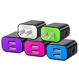 Wall Charger, Frerush 5 Pack 2A 5V Colorful Dual USB Home Plug Power Adapter for iPhone 6 6s Plus 5s se, iPad mini air, Galaxy s6 s4 note 5 4, Tablet, Sony, HTC, LG, Power Bank, Headphone