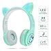 WOICE Bluetooth Headphones, Cat Ear LED Light Up Wireless Foldable Headphones Over Ear with Mic, Music Sharing Function and 85db Limited for iPhone/iPad/Smartphones/Laptop/PC(Mint)thumb 2