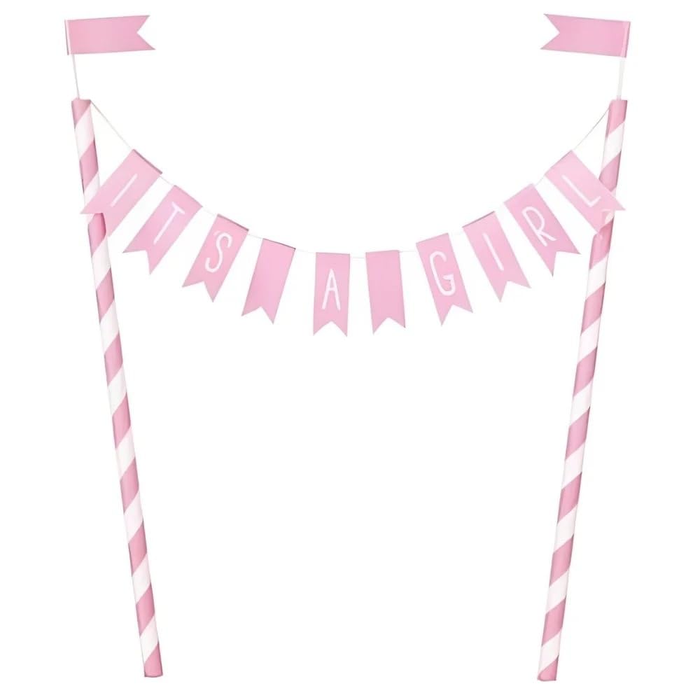 It's a Girl Premium Pink Baby Shower Bunting Cake Topper (13cm x 23cm) - Perfect for Memorable Celebrations - 1 Pc
