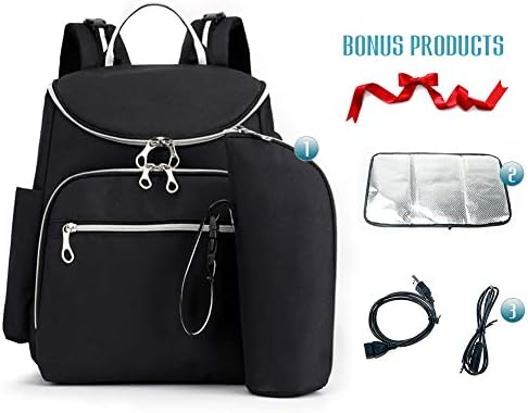 Diaper Bag Insulated Waterproof Travel Nappy Backpack Large Capacity Tote Shoulder Nappy Bags for Mommy Daddy Backpack with USB Charging Port (Black)