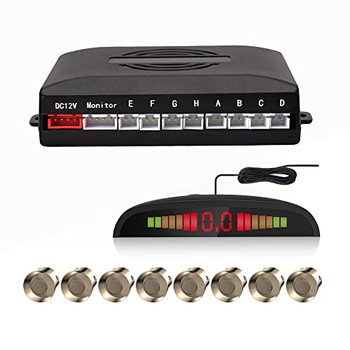 Cocar Car Reverse Parking Radar System with 8 Parking Sensors Distance Detection + LED Distance Display + Sound Warning (Champagne Gold Color)