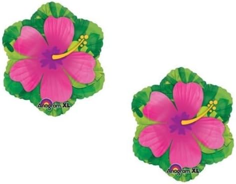 LOONBALLOON Hibiscus Pink Flower Tropical Hawaiian Luau Beach (2) 18" Party Mylar Balloon
